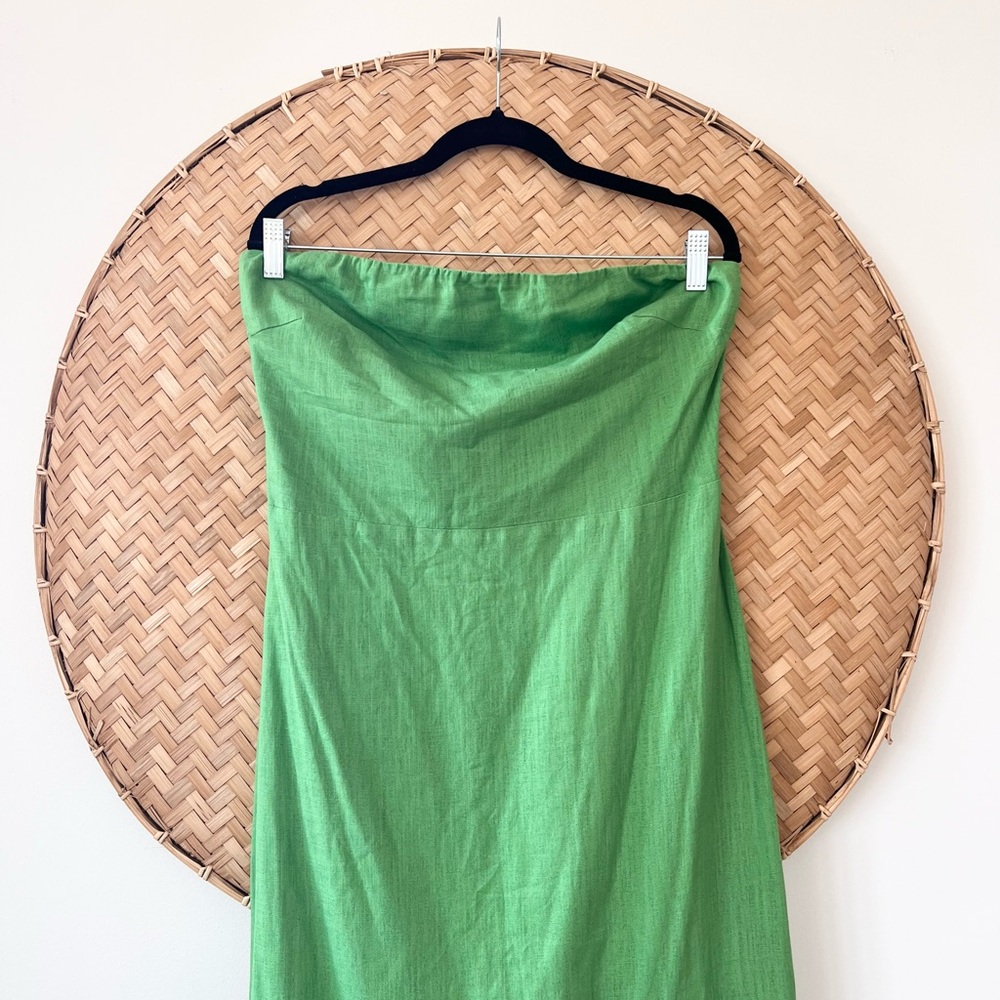 SNDYS. SERENA FLOWY MIDI LINEN STRAPLESS DRESS SMOCKED BACK PANEL SIDE-SLIT NWT - Picture 5 of 11